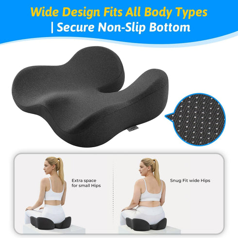 Tailbone Seat Cushion for & Sciatica Pain Relief Certified & Ergonomist-Designed Tapered Front Edge Reduces Thigh