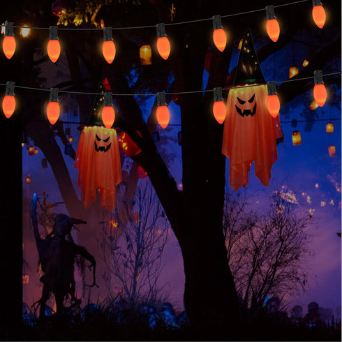 C9 25FT C9 27 Bulbs, LED Orange Halloween Lights, Halloween String Lights with Orange LED Hanging Decoration Light