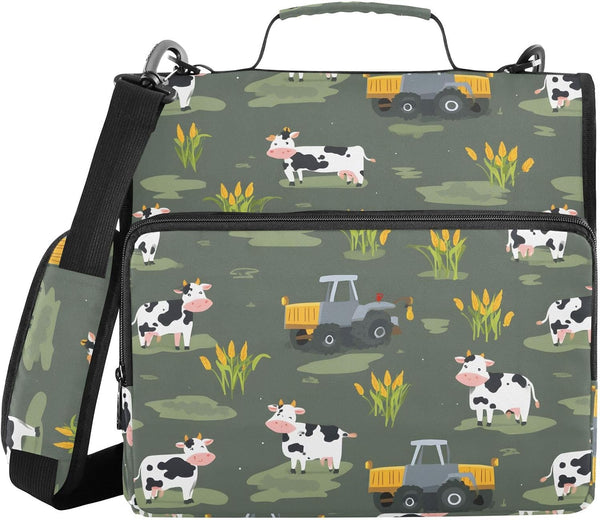 ALAZA 3 Ring Zipper Binder Rustic Milk Cow Truck Binders Bag with Shoulder