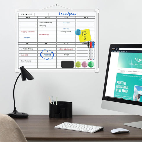 MaxGear Small Weekly Calendar Dry Erase Board, 16"x12" Hanging Double-Sided White Board for Planning, School, Office