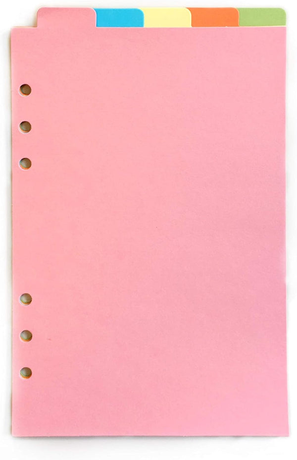 Index Tabs for A5/A6 6-Holes Binder Cover - Round Ring File Folder, Loose Leaf Protectors, Vertical Colored Paper