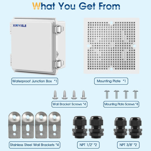 Waterproof Outdoor Project ABS Plastic Junction Box, IP67 Weatherproof Dustproof Enclosure with Hinged Cover, 5.9"X5.9"