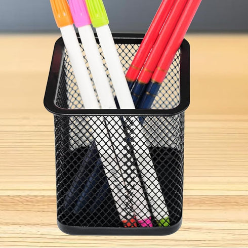 Pen Holder Pencil Holder Metal Desk Pen Holder Cup Pencil Holder for Desk Office Pen Pencil Organizer for Desk Black, Square 4 Pack by SNOW COOLER