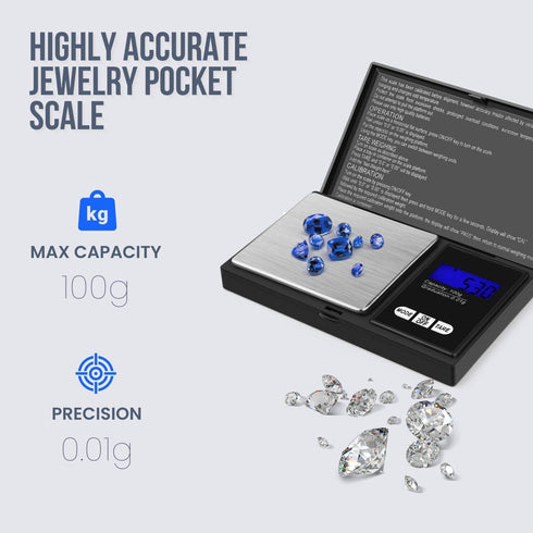 Flexzion Jewelry Scale Digital Pocket Scale 100g with 0.01g Precision, Mini Scale for Gold, Silver, Coins.