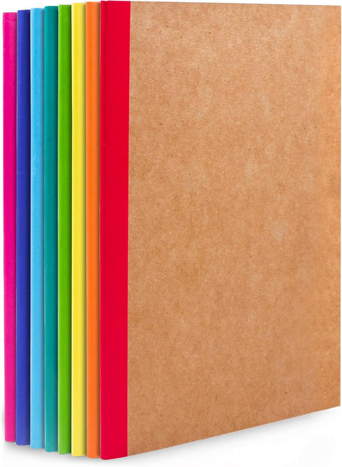 feela 8 Pack Composition Notebooks, Kraft Cover, Lined Blank College Ruled Journals with Rainbow Spines, 60 Pages, A5