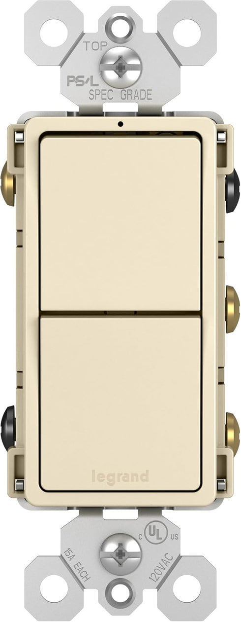 Pass & Seymour Legrand radiant RCD33LACC6 15 Amp Combination 2-in-1 Decorator Rocker Light Switch, Two