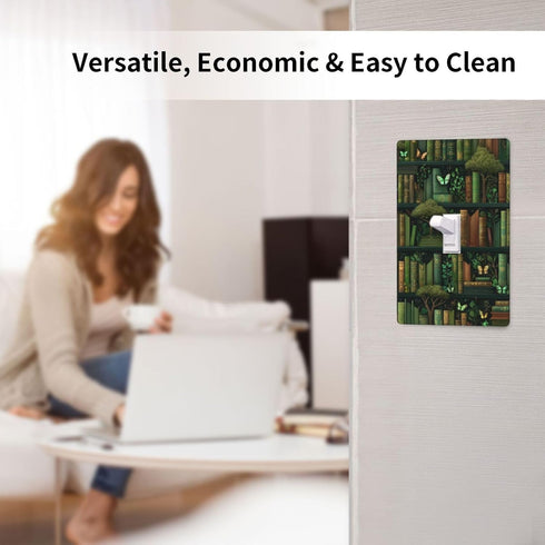 XBubupX 1 Magical Bookshelf Green Brown Books Light Switch Cover Decorative Single Toggle Gang Wall Plate For Kitchen