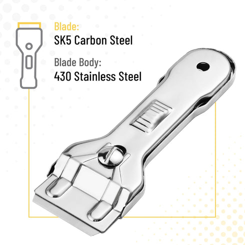 2 Pack, Bates- Metal Razor Blade Scraper Tool, Carbon Steel Blades, Stainless Steel Body, Heavy-Duty Cleaning Razor