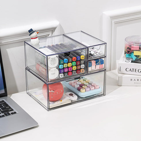 Makeup Drawer Organizer with 4 Drawers, Desk Storage for Office, Bathroom, Bedroom, Jewelry, and Stationery