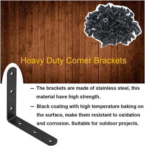 10Pcs 4 Inch 90 Black L Bracket Corner Braces Stainless Steel Heavy Duty Shelf Bracket for Wood, Shelves, Wall Hanging