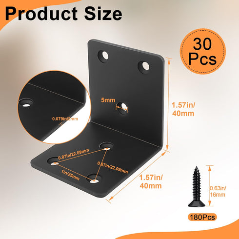 YIKORLO 30 Pack 1.5" 1.5" 90 Angle Brackets, x Black Heavy Duty Stainless Steel Corner Brace, L Shaped Shelf Bracket
