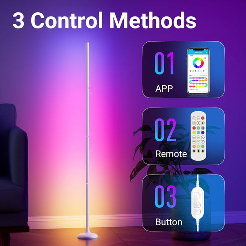 Room(White,1pack) TJOY Smart Floor Lamp for Atmosphere Decoration, RGB Corner Lamp with Music Sync, Crystal Joint