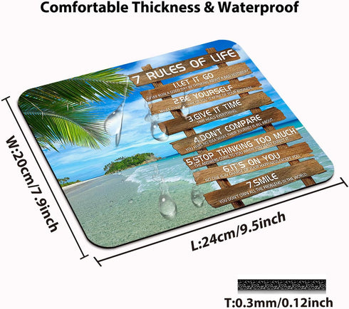 7AN.M 9.5"x 7.9" 7 Anti-Slip Office/Gaming Mouse Pad - Rules of Life Inspirational Quote Tropical Palm Beach Scene