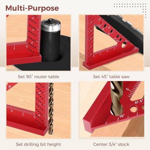 Small Carpenter Square Woodworking Tool, Fixed Angle Pin and 0.9mm Mechanical Pencil for Precision
