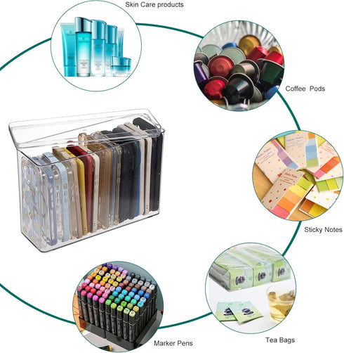 BTSKY Clear Phone Case Organizer Stackable Storage Box with Lid for Cell Phone Cases, Multifunctional Holder