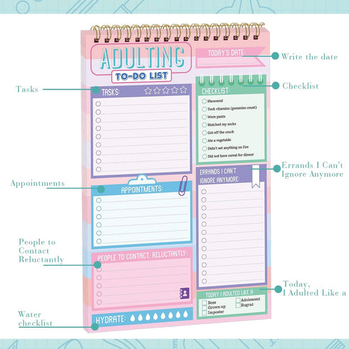 Glenmal 6 Pack Adulting Note Pad, Daily Planner Notepad, Undated Checklist Daily Planner for Office Stuffers