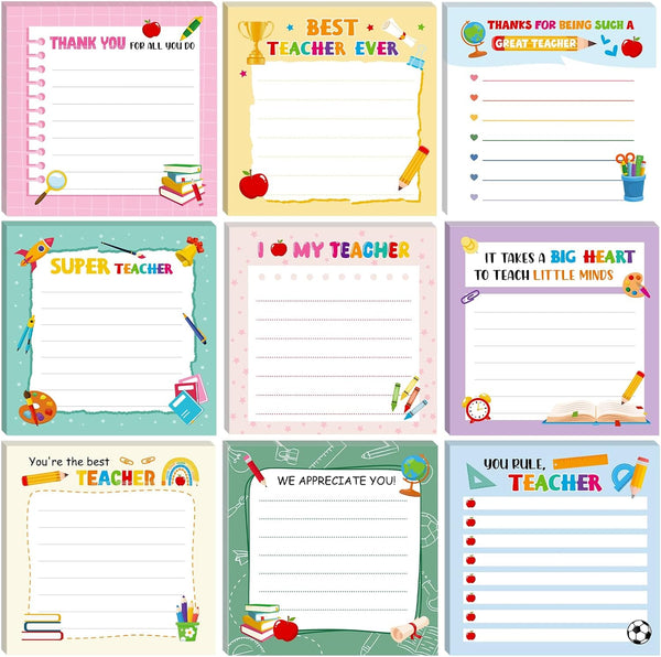 Teacher Appreciation Week Gifts Sticky Notes - 9 Pcs Cute Self Stick