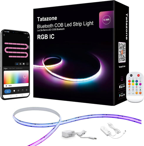 Tatazone 6.56ft Bluetooth RGB+IC COB Led Strip Light with App, Chasing COB