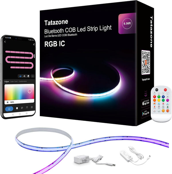 Tatazone 6.56ft Bluetooth RGB+IC COB Led Strip Light with App, Chasing COB