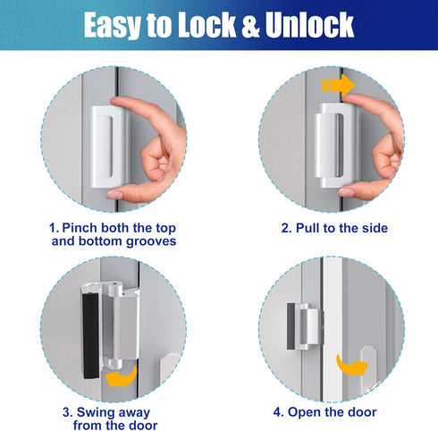 800lbs Door Reinforcement Lock Withstands of Force - Silver Extra Proof Door Lock for Kids Safety Drilling Required