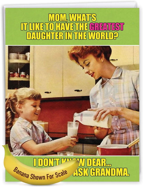 NobleWorks Ask Grandma Funny Jumbo Mother’s Day Card, 8.5 x 11 Inch, Vintage Notecard