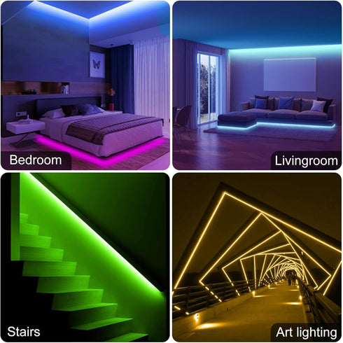50ft, 5050 24V Dimmable 44 LED Strip Lights RGB Color Changing Strip Lights for Bedroom with Power Adapter, LED Strip