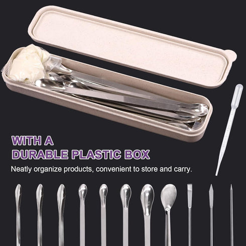 Swpeet 74Pcs Stainless Steel Micro Lab Scoop Spoon, Lab Spatulas with 3ML Plastic Transfer Pipettes Kit