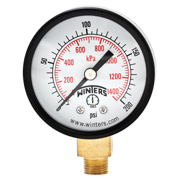 Winters 2 Inch Dial Size Economy Utility Dry Pressure Gauge - Brass Internals, Black Steel Case