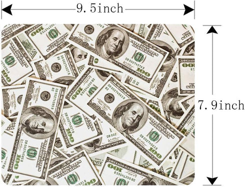 Funny US Dollar Currency Gaming Mouse Pad, Non-Slip Rubber for Computers, Personalized Rectangle 9.5 x 7.9 Inch
