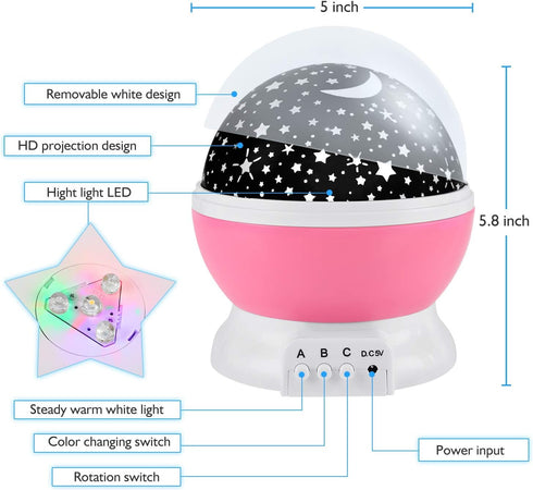 3 4 5 6 7 8 360 4 Bulbs 12 Night Light for Kids, Toys for Year Old Boys Girls, Star Projector Degree Rotation - LED