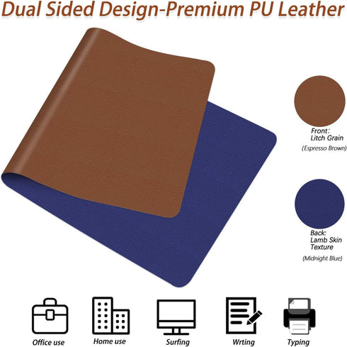 Writing Desk Pad Laptop Mat, PU Leather Desk Blotter Pad, Waterproof Durable Dual-Sided Writing Mat 16 X 24 Inch