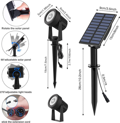 9.8ft IP65 T-SUNUS RGB Solar Spot Lights Outdoor, Color Changing Landscape Light with Separated Panel Cable Waterproof