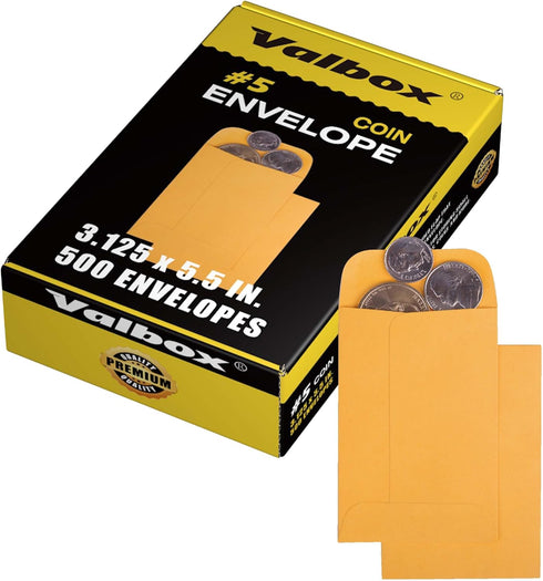 ValBox #5 Coin Envelopes, 3.125x5.5 Seed Envelopes with Gummed Flap for Home, Garden, Office Use, 500 Box
