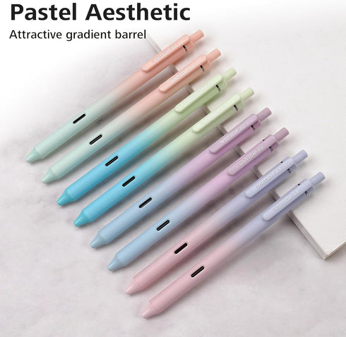 Writech Retractable Gel Ink Pens, 8ct Black Ink 0.5mm Fine Point Tip, Smooth Writing with Aesthetic Gradient Color