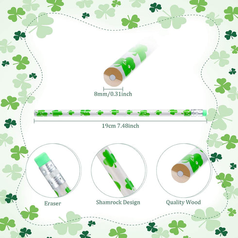St Patrick's Day Wooden Pencils, Shamrock Green Party Pencils for Kids, 50 Pieces