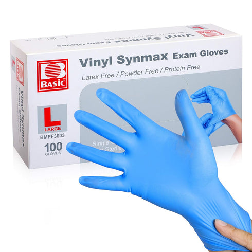 Large Disposable Vinyl Exam Gloves - 4 Mil-Thick, Latex Free Powder Free, Food Safe - Blue, 100 Count