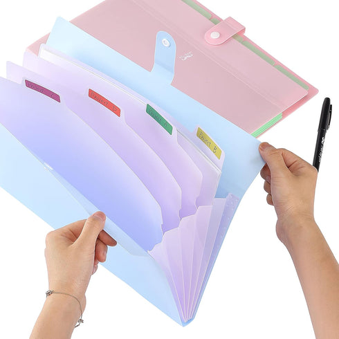 Mr. Pen 2 Pack Expanding File Folder, 5 Pocket Accordion Folder with Labels, A4/Letter Size, Waterproof and Tearproof