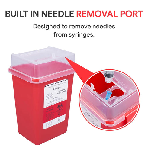 Alcedo 1 Quart Sharps Container for Home Use and Professional (5-Pack), Biohazard Needle and Syringe Disposal, Portable