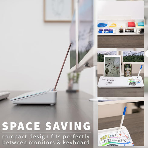 VIVO Glass 16 x 7 inch Dry Erase Board with Storage, Desktop Whiteboard Organizer with Hidden Compartments, DESK-WB16A