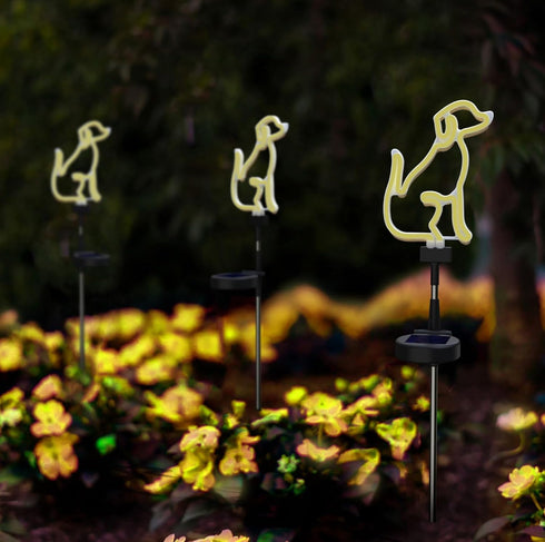 Solar LED Neon Dog Stake Light - Warm White - Outdoor Garden D cor, Yard Ornaments, Landscape Light, Gift for Dog Lovers