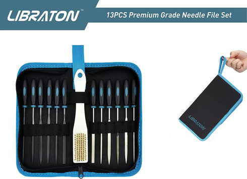 LIBRATON Small File Set - 13PCS Needle Diamond Files for Precision Metal Work, Wood, Plastic Carving Tool