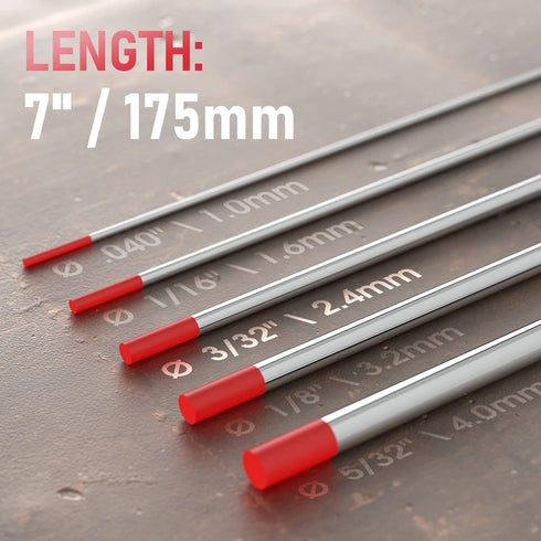 YESWELDER 10-pk TIG Welding Tungsten Electrode 2% Thoriated 3/32" x 7" (Red, WT20/EWTh-2)