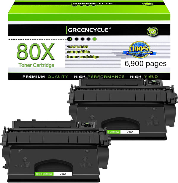 greencycle 6900 Pages Compatible Toner Cartridge Replacement for HP 80X CF280X 80A (Black, 2-Pack)