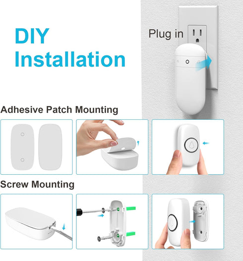 SECRUI Wireless Doorbell with 2 Buttons, Battery Operated Doorbell Kit with 52 Chimes, LED Flash, Waterproof Design
