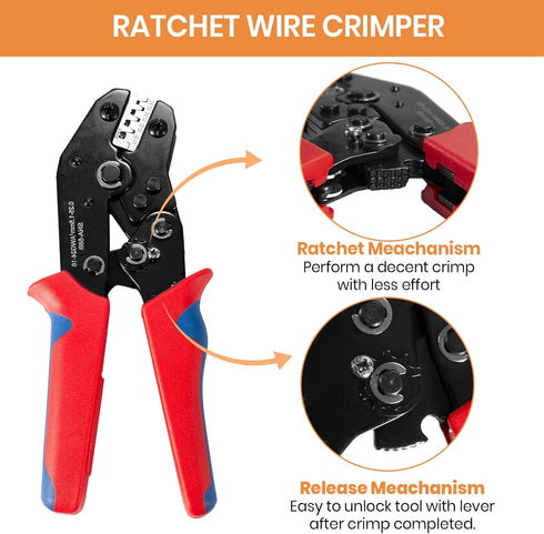 Amliber 24-14 Wire Crimping Tool with Ratchet, Ratchet Wire Crimper Tool for Open Barrel Terminal Connectors