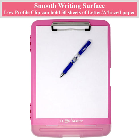 Think2Master Heavy Duty Pink Plastic Storage Clipboard with Pencil Holder, 25% Heavier & Sturdier for Nurses
