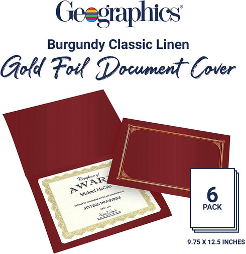 Certificate/Document Cover, 12 1/2 x 9 3/4, Burgundy, Pack of 6