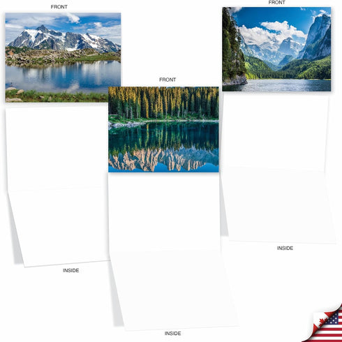 The Best Card Company - 20 Landscape Nature Note Cards Blank (4 x 5.12 Inch) - 10 Designs, 2 Each, Reflections
