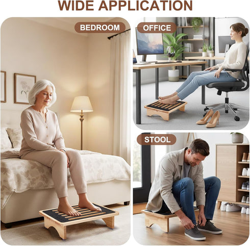 TIPTAP One Step Stool for Adults Seniors, Non-Slip Rubber Step Surface Heavy Duty Wooden Stepping Stool, Perfect Bed