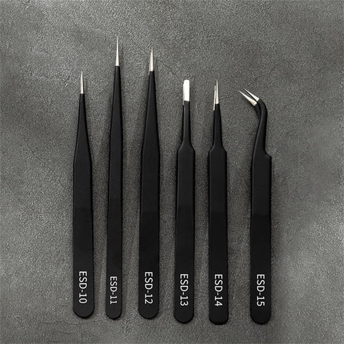 6PCS Precision Tweezers Set, Upgraded Anti-Static Stainless Steel Tweezers for Electronics, Soldering, Jewelry-Making